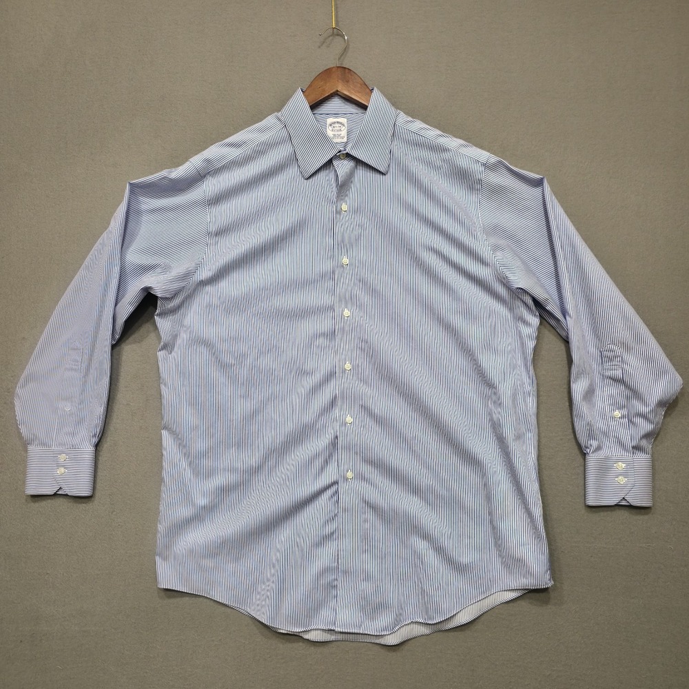 Brooks Brothers Men's Blue Stripe Long Sleeve Non-Iron Dress Shirt Size 16.5-34